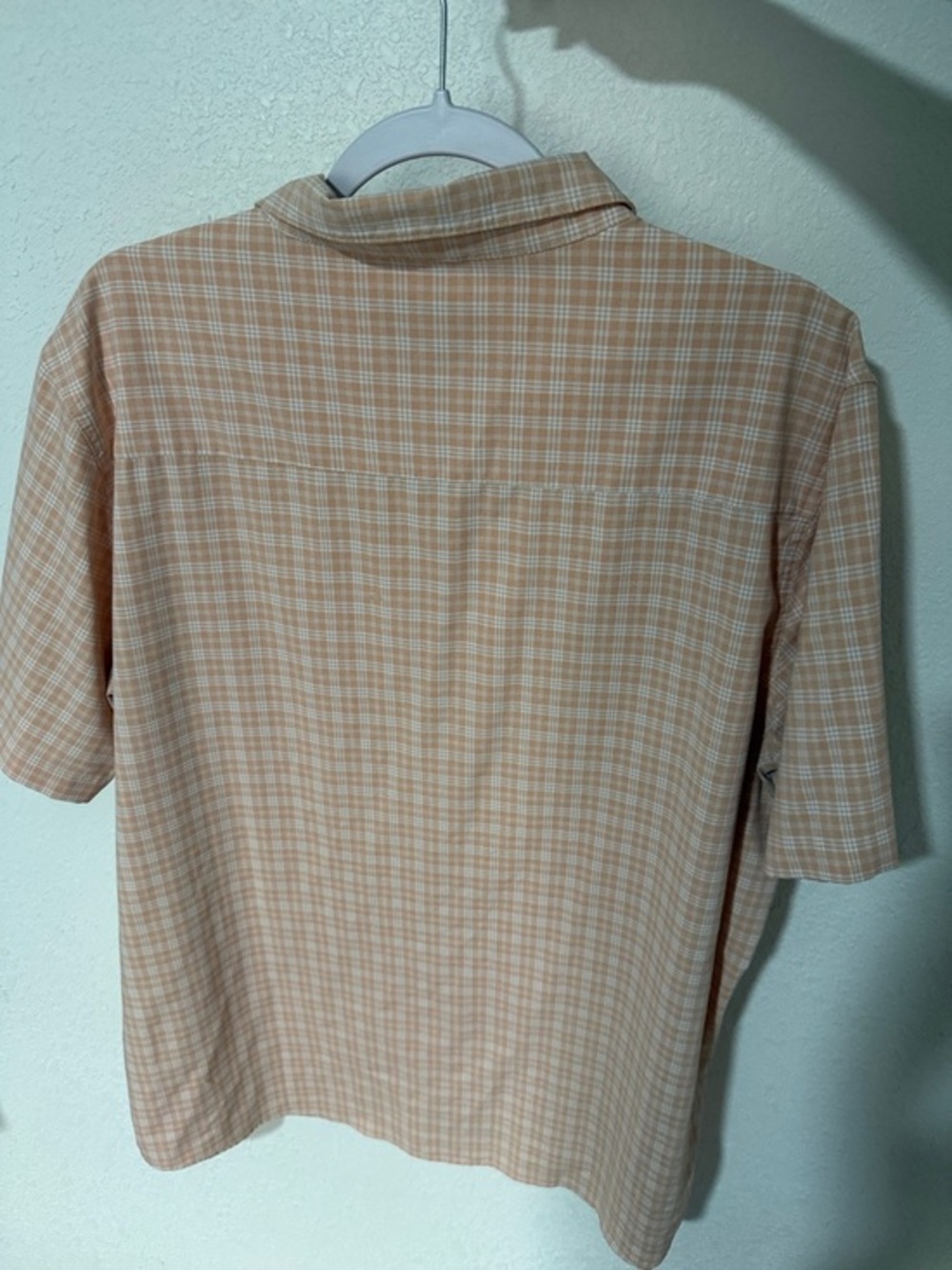 AFTCO Men's Short Sleeve Button-Down Shirt - Peach Plaid